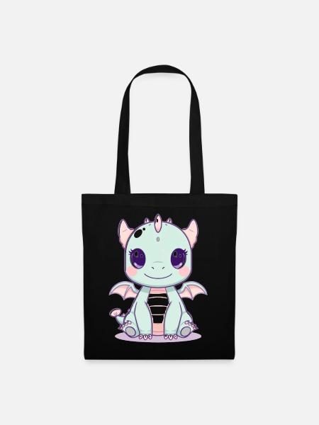 Mint dragon with wings - Tote Bag - black