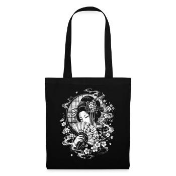 Japanese Geisha with Fan in Tattoo Style - Tote Bag - black - Front