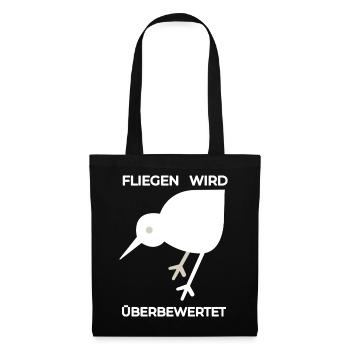 Überbewertet: Weiße KIWI Illustration  - Stoffbeutel - Schwarz - Vorne