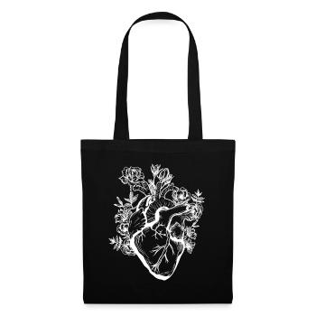Coeur et fleurs - Sac en tissu - noir - Devant