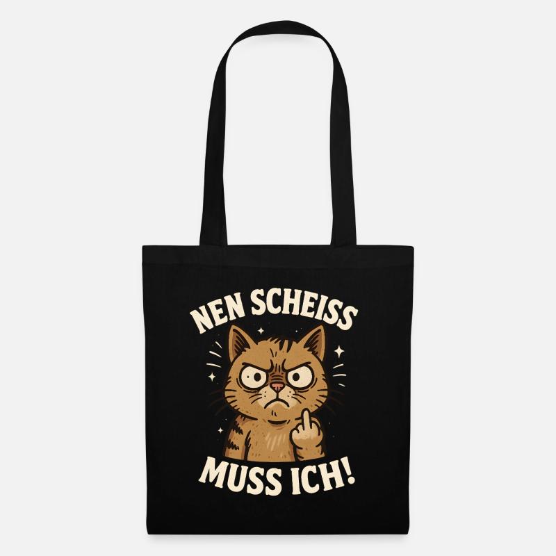 Frecher Spruch Mittelfinger Katze Büro - Stoffbeutel - Schwarz