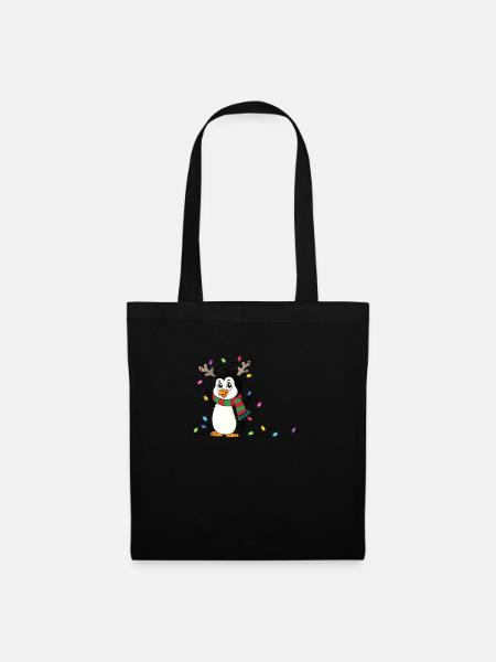 Weihnachten Pinguin Lichterkette Nikolaus süß - Stoffbeutel - Schwarz