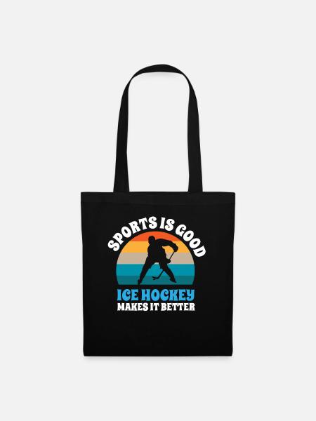 CE Hockeyspieler, Eishockeystock, Eishockey - Stoffbeutel - Schwarz