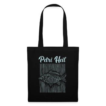Petri Heil Karpfen Karpfenangeln Angler Geschenk - Stoffbeutel - Schwarz - Vorne