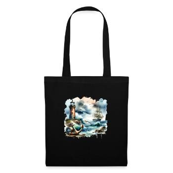 Nautical Motif Retro Anchor Lighthouse Ship - Tote Bag - black - Front