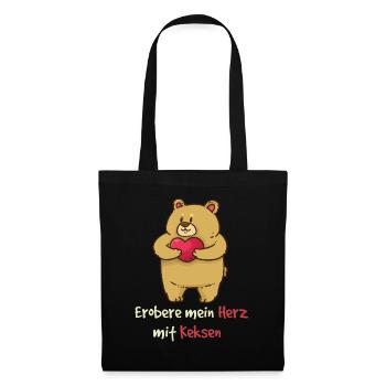 Teddy conquer my heart with cookies Valentine's Day - Tote Bag - black - Front