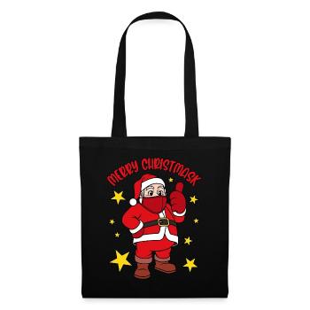 Joyeux Noël Santa Claus avec masque facial - Sac en tissu - noir - Devant