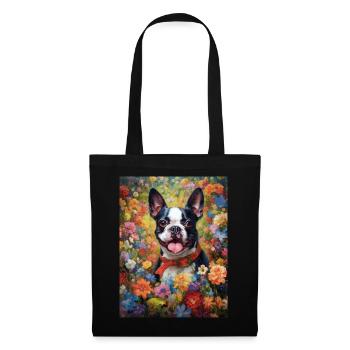 Boston Terrier Among Flowers as Painting Art - Tote Bag - black - Front