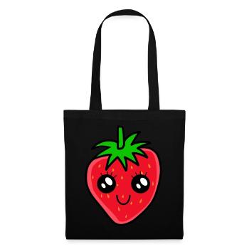 Fraise, Baie, Fruits, Jardin, Kavaii, Fraises, Fruits - Sac en tissu - noir - Devant