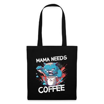 Mama Kaffee Katze Lustig Spruch Geschenk Mutter - Stoffbeutel - Schwarz - Vorne