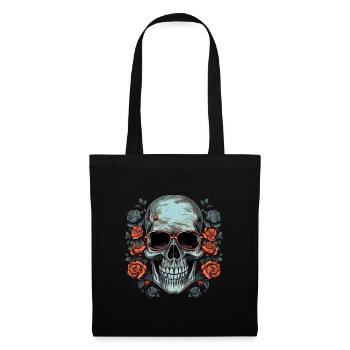 Cooler Hipster Totenkopf mit Brille und Rosen - Stoffbeutel - Schwarz - Vorne