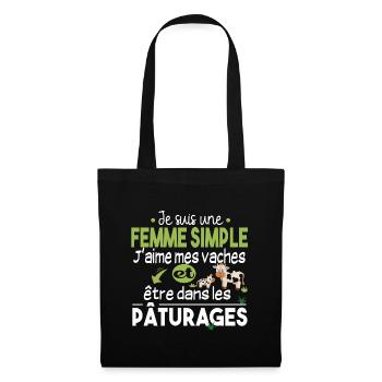 Vache Veau Animal Cadeau Femme Pâturage Fermière - Sac en tissu - noir - Devant