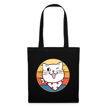 Drôle mignon Kawaii chat visage rétro coucher de soleil - Sac en tissu - noir - Devant