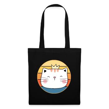 Lustiges süßes Kawaii Katzengesicht Retro Sonnenuntergang - Stoffbeutel - Schwarz - Vorne