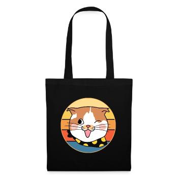 Drôle mignon Kawaii Cat Face Rétro Coucher de soleil - Sac en tissu - noir - Devant