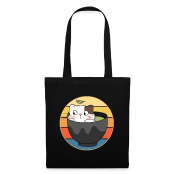 Drôle mignon Kawaii Cat Face Rétro Coucher de soleil - Sac en tissu - noir - Devant