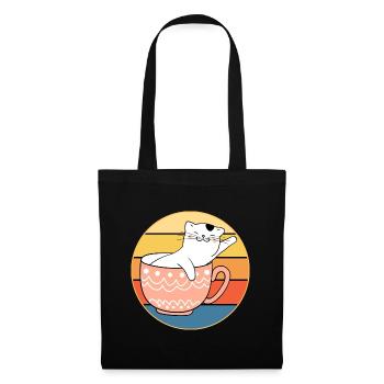 Drôle mignon Kawaii Cat Face Rétro Coucher de soleil - Sac en tissu - noir - Devant