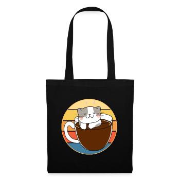 Drôle mignon Kawaii Cat Face Rétro Coucher de soleil - Sac en tissu - noir - Devant