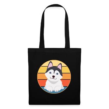 Drôle Kawaii Mignon Husky Dog Vintage Retro Sunset - Sac en tissu - noir - Devant