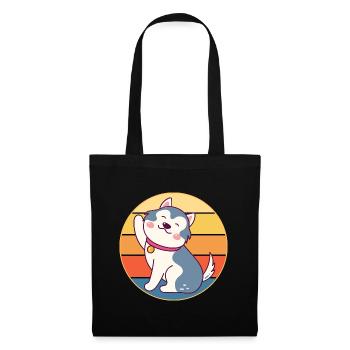 Drôle Kawaii Mignon Husky Dog Vintage Retro Sunset - Sac en tissu - noir - Devant