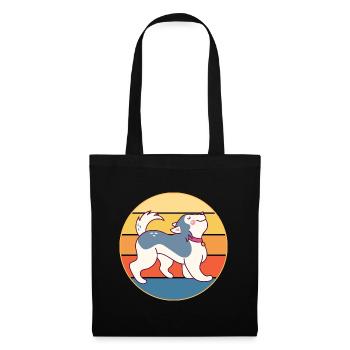 Drôle Kawaii Mignon Husky Dog Vintage Retro Sunset - Sac en tissu - noir - Devant