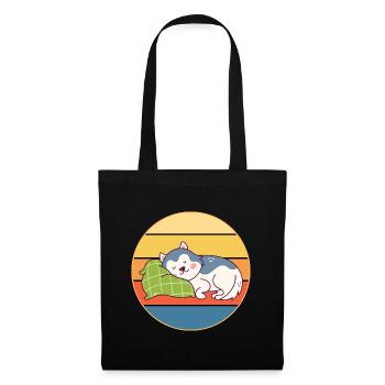 Drôle Kawaii Mignon Husky Dog Vintage Retro Sunset - Sac en tissu - noir - Devant