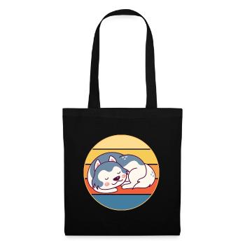 Drôle Kawaii Mignon Husky Dog Vintage Retro Sunset - Sac en tissu - noir - Devant