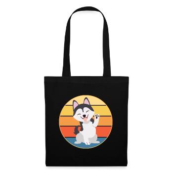 Drôle Kawaii Mignon Husky Dog Vintage Retro Sunset - Sac en tissu - noir - Devant