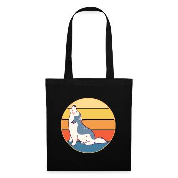 Drôle Kawaii Mignon Husky Dog Vintage Retro Sunset - Sac en tissu - noir - Devant