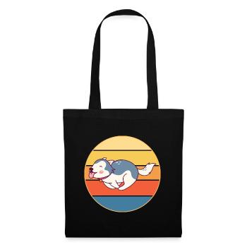 Drôle Kawaii Mignon Husky Dog Vintage Retro Sunset - Sac en tissu - noir - Devant