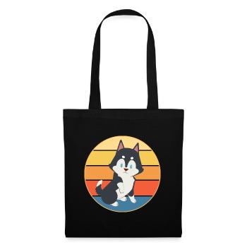 Drôle Kawaii Mignon Husky Dog Vintage Retro Sunset - Sac en tissu - noir - Devant
