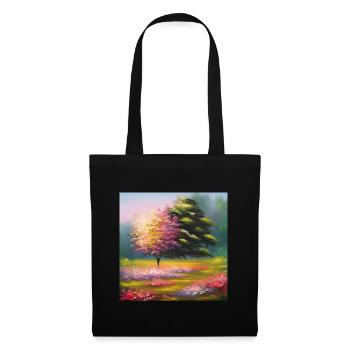 Blumen Wiese Baum Aquarell farbenfrohe Natur Kunst - Stoffbeutel - Schwarz - Vorne