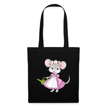 Petite dame souris timide avec un arrosoir de jardin - Sac en tissu - noir - Devant