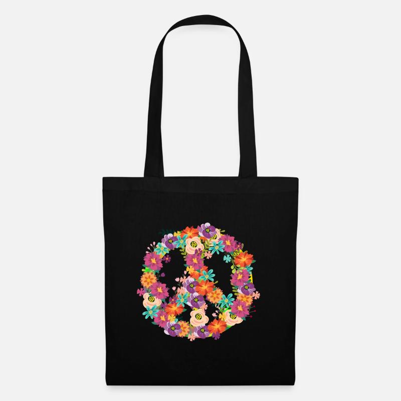 Hippie Flower Power Peace Friede 60s 70s Geschenk - Stoffbeutel - Schwarz