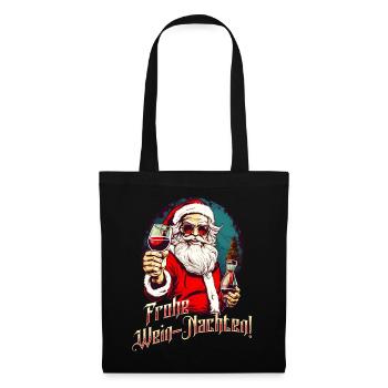 Frohe Wein-Nachten! Lustiger Weihnachtsmann - Stoffbeutel - Schwarz - Vorne
