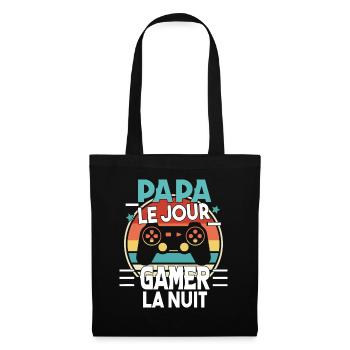 Papa Gamer Cadeau Humour Fête des Pères Geek - Sac en tissu - noir - Devant