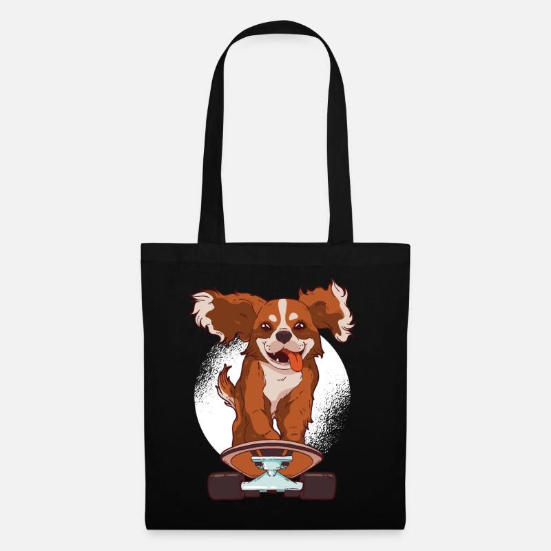 Hund Skateboard Cavalier King Charles Spaniel - Stoffbeutel - Schwarz