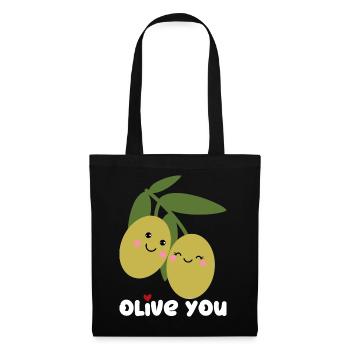 Olive You | Ich Liebe Dich | Valentinstag Herz - Stoffbeutel - Schwarz - Vorne