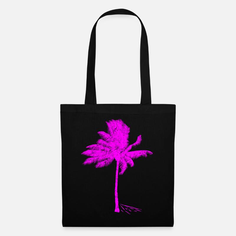 Neon Pink Palme Silhouette - Stoffbeutel - Schwarz