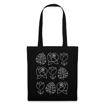 Fleurs - Fleurs minimalistes - Sac en tissu - noir - Devant