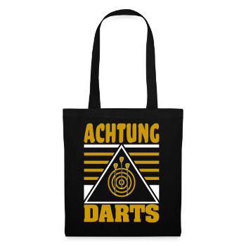 Achtung Darts Motiv mit Dartboard und Dartpfeilen - Stoffbeutel - Schwarz - Vorne