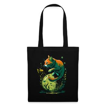 Fantasy Cat Playing with Gold Fish - Tote Bag - black - Front