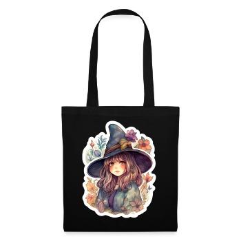 Sorcière mignonne encadrée par des fleurs - Sac en tissu - noir - Devant