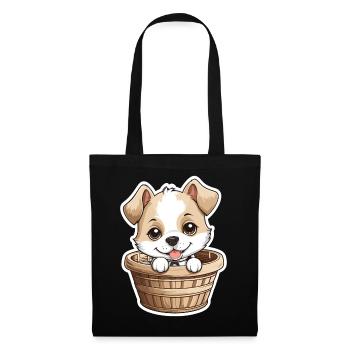 Chien mignon dans un panier pour chien - Sac en tissu - noir - Devant