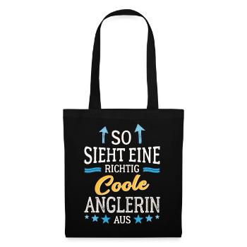 So sieht eine richtig coole Anglerin aus Fischerin - Stoffbeutel - Schwarz - Vorne