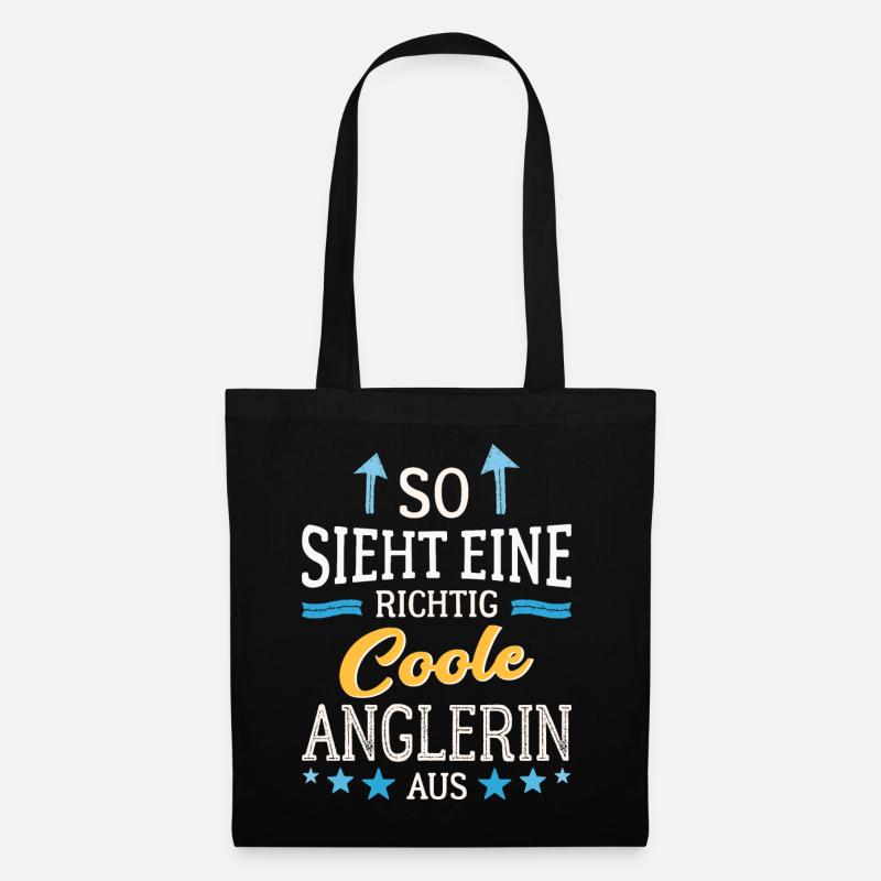 So sieht eine richtig coole Anglerin aus Fischerin - Stoffbeutel - Schwarz