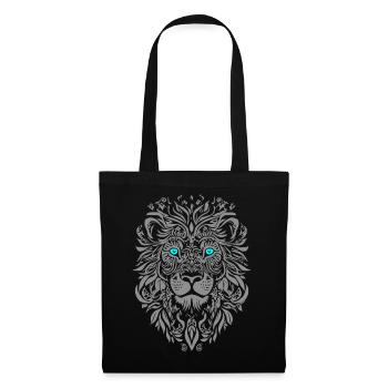 Silver lion with blue eyes and leaf pattern - Tote Bag - black - Front