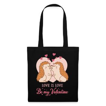 Be my Valentine – Love Igeln mit Herzen  - Stoffbeutel - Schwarz - Vorne