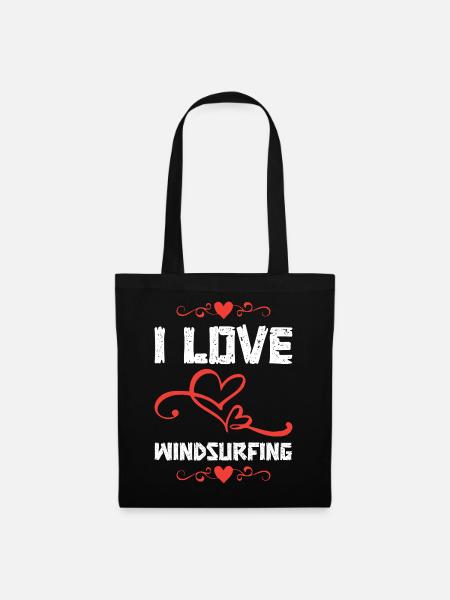 Love Windsurfing Hearts - Stoffbeutel - Schwarz