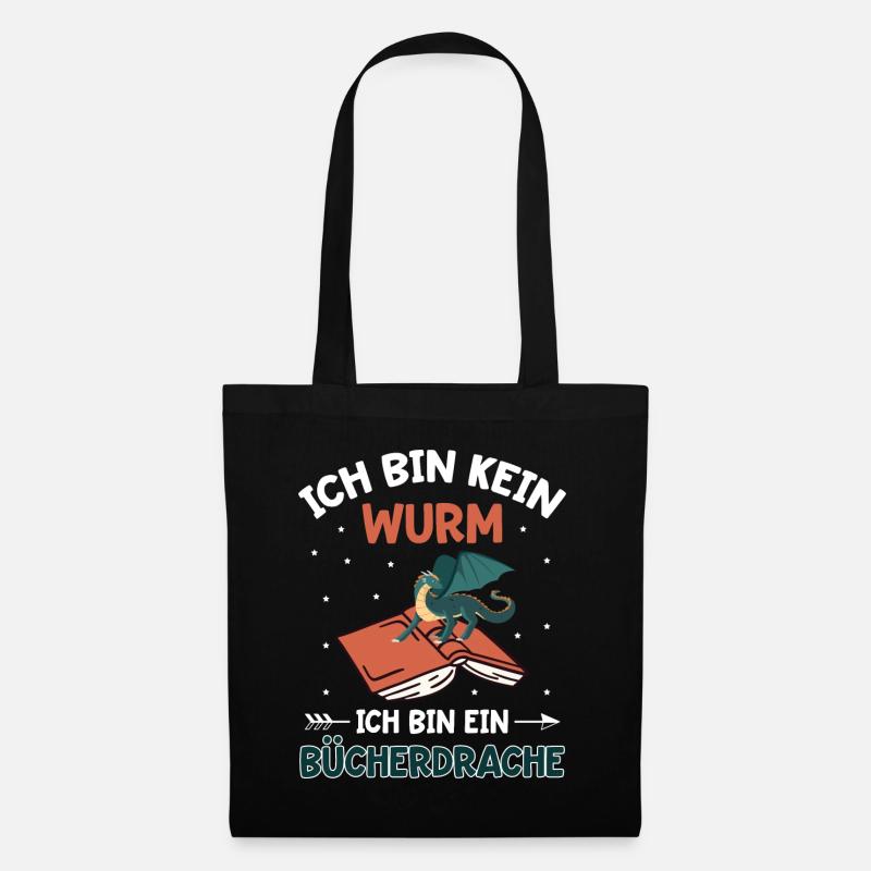 Ich bin kein Bücherwurm ich bin ein Bücherdrache - Stoffbeutel - Schwarz